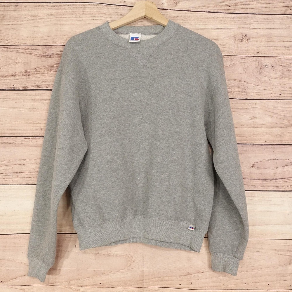 Vintage Russell Athletic Sweatshirt Youth L Gray Fleece Crewneck Pullover Y2k